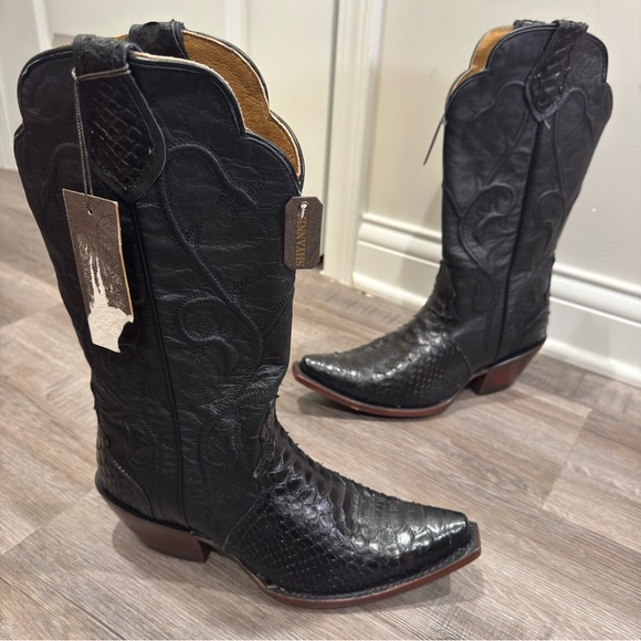 Shyanne Exotic Python Tall Snip Toe Western Cowboy Boots in Black